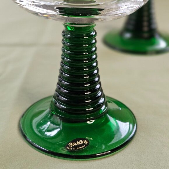 Set of 2 Vintage Bockling Made in Germany Roemer Plain Glasses with Green Foot - Picture 4 of 11